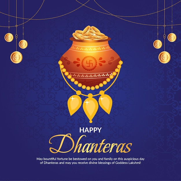 Beautiful happy Dhanteras Indian festival banner design template
