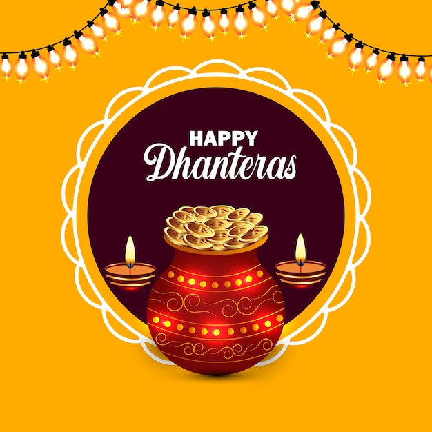 Beautiful happy dhanteras with light effect