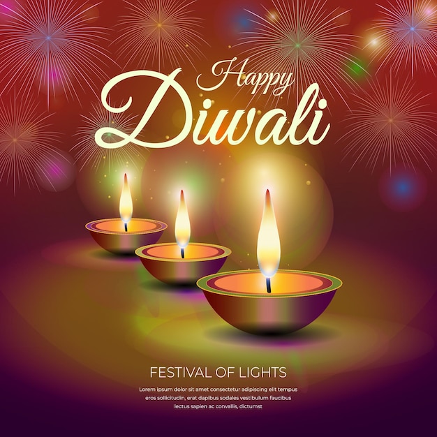 Beautiful happy diwali diya decorative oil lamp card background