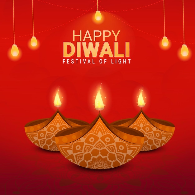 Beautiful happy diwali diya decorative olin lamp background templact