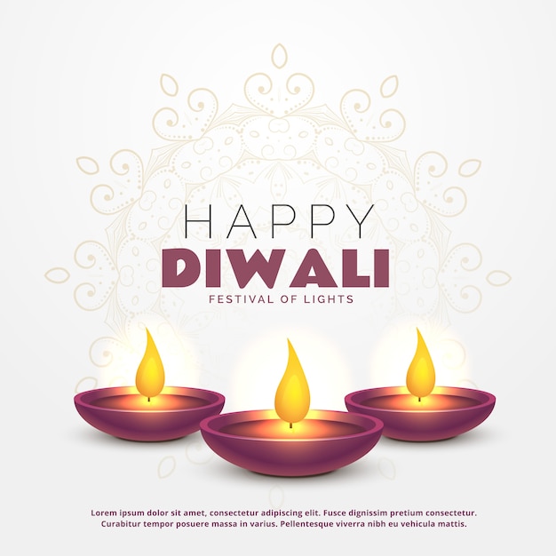 Vector beautiful happy diwali greeting with burning diya for festival of lights
