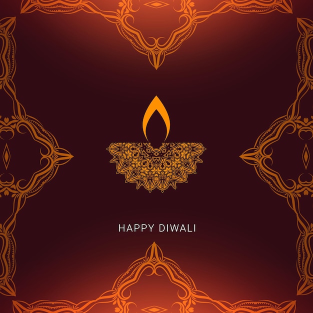 Beautiful happy diwali greeting with burning diya for festival of lights