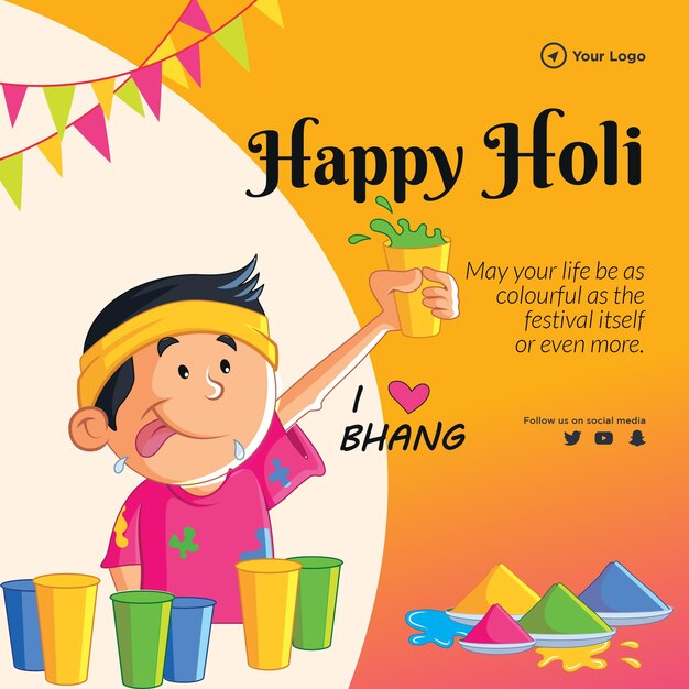 Beautiful happy holi festival banner design template