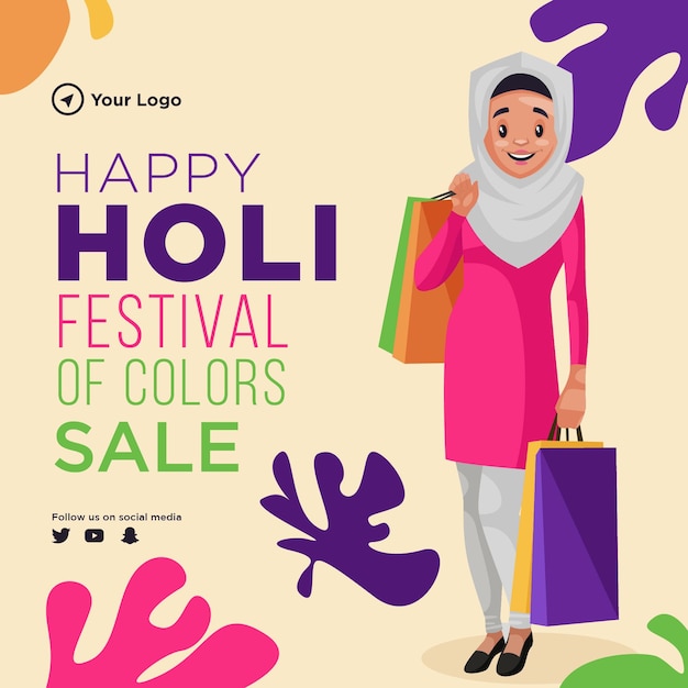 Beautiful happy holi festival banner design template