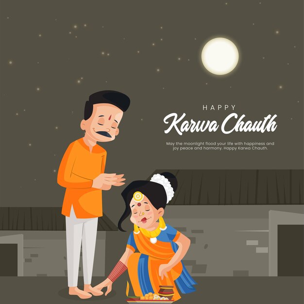 Beautiful happy karwa chauth festival banner design template