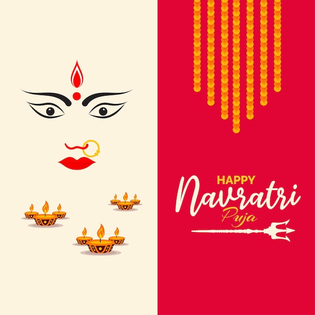 Beautiful Happy navratri and Durga Puja Indian festival decorative background post vector