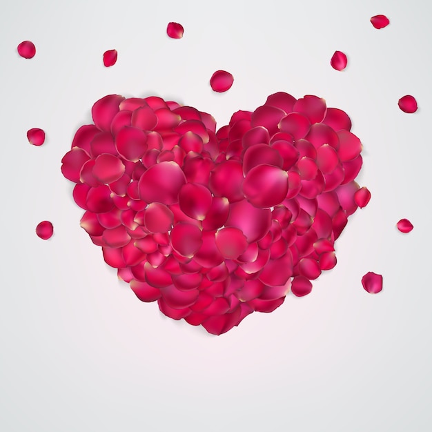 Vector beautiful heart of red rose petals on pink.