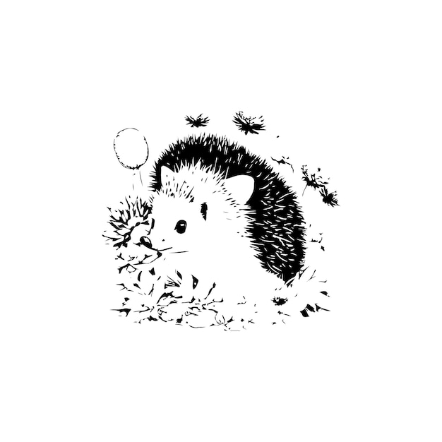 Beautiful hedgehog cartoon illustration black and white realism