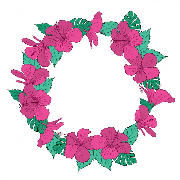 Vector beautiful hibiscus floral frame