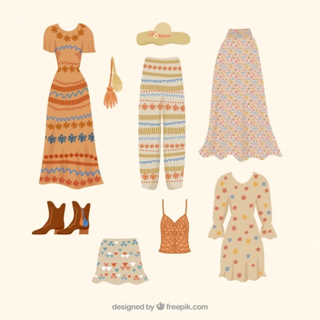 Beautiful and hippie clothes with accessories