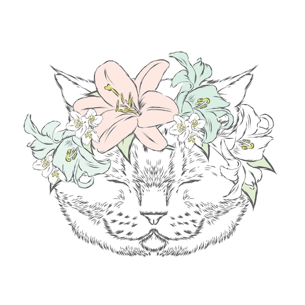 꽃 화환에 아름다운 힙스터 고양이