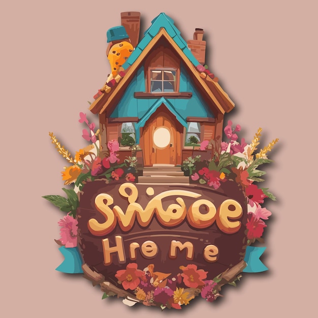 beautiful home logo with text illustration design