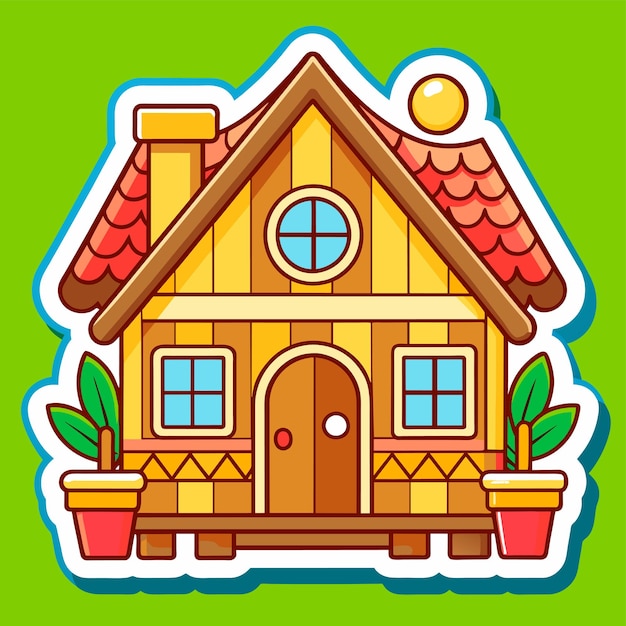 Beautiful home private exterior houses residence housing estate hand drawn sticker icon concept