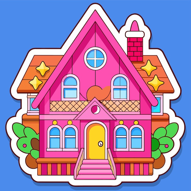 Vector beautiful home private exterior houses residence housing estate hand drawn sticker icon concept