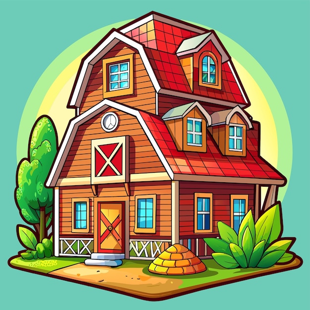 Vector beautiful home private exterior houses residence housing estate hand drawn sticker icon concept