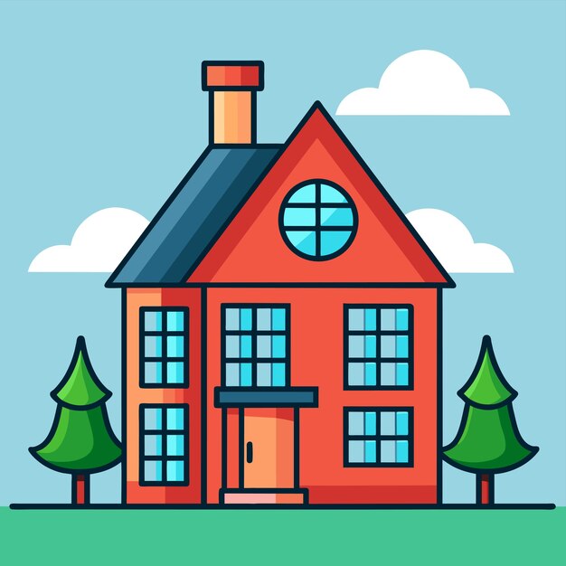 Beautiful home private exterior houses residence housing estate hand drawn sticker icon concept