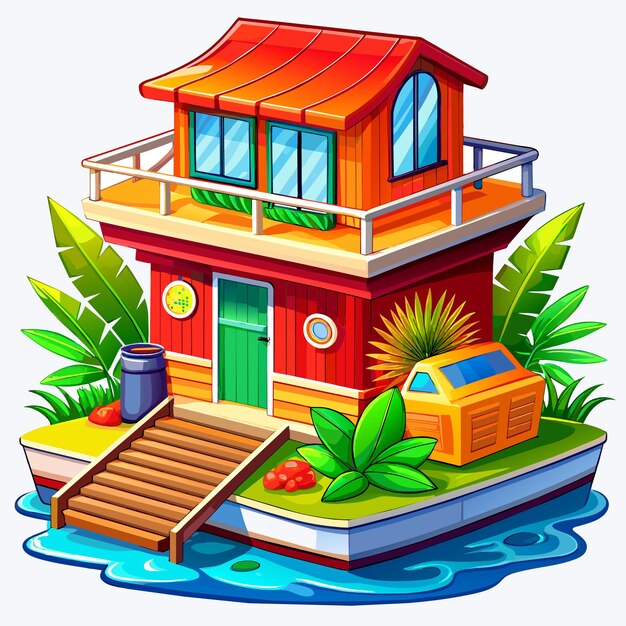 벡터 아름다운 집, 사적 외관, 주거, 주택, 부동산, 손으로 그린 스티커 아이콘 개념
