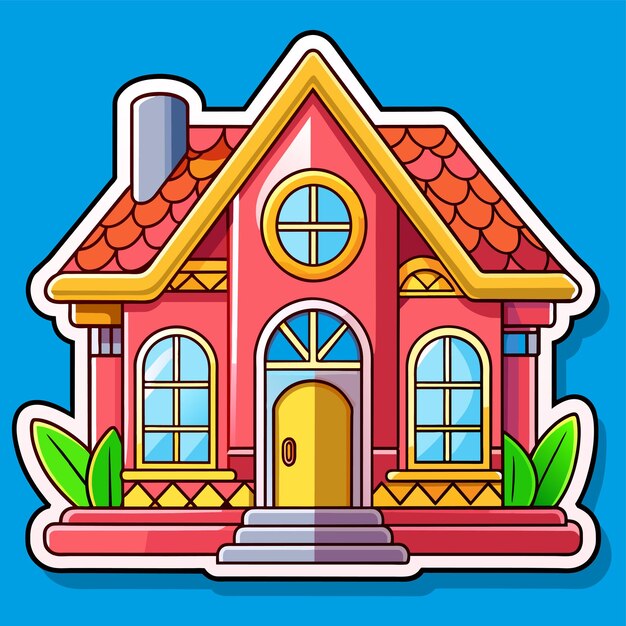 Beautiful home private exterior houses residence housing estate hand drawn sticker icon concept