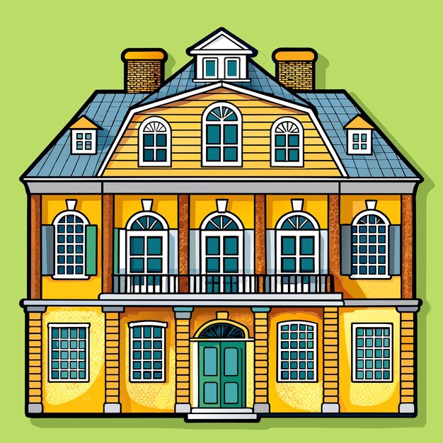 Vector beautiful home private exterior houses residence housing estate hand drawn sticker icon concept