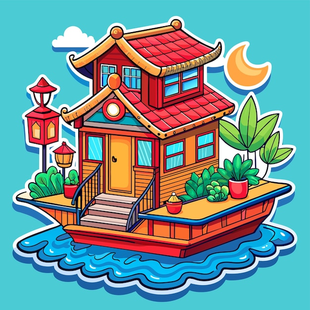 Beautiful home private exterior houses residence housing estate hand drawn sticker icon concept