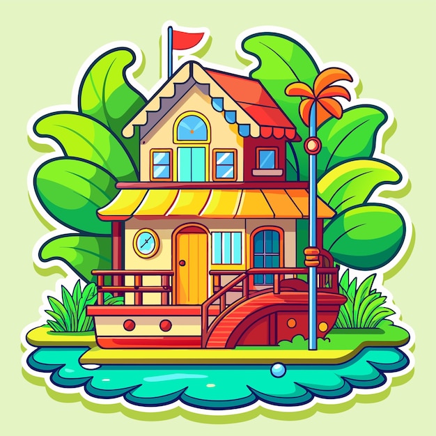 Beautiful home private exterior houses residence housing estate hand drawn sticker icon concept