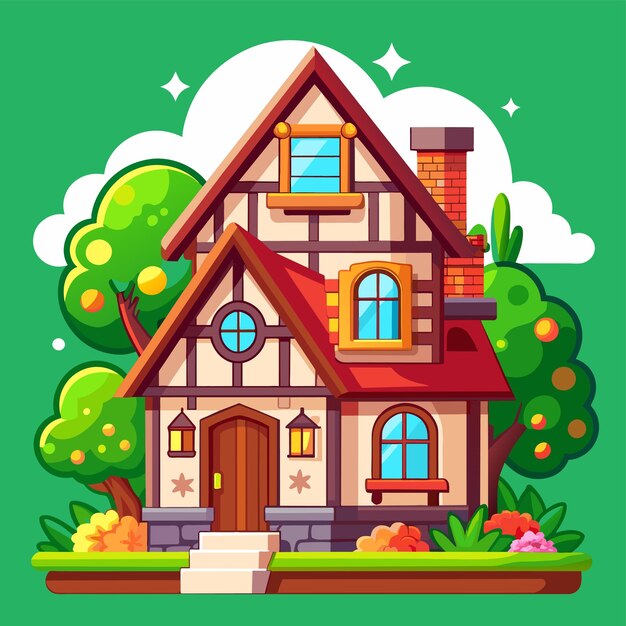 Beautiful home private exterior houses residence housing estate hand drawn sticker icon concept