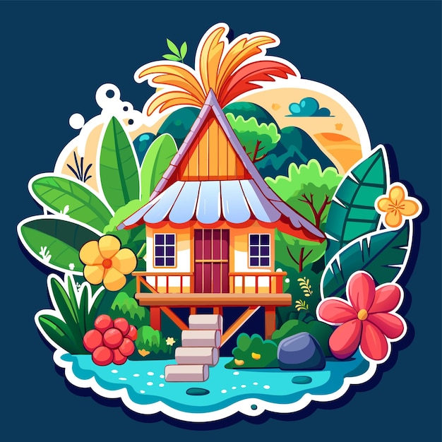 Beautiful home private exterior houses residence housing estate hand drawn sticker icon concept