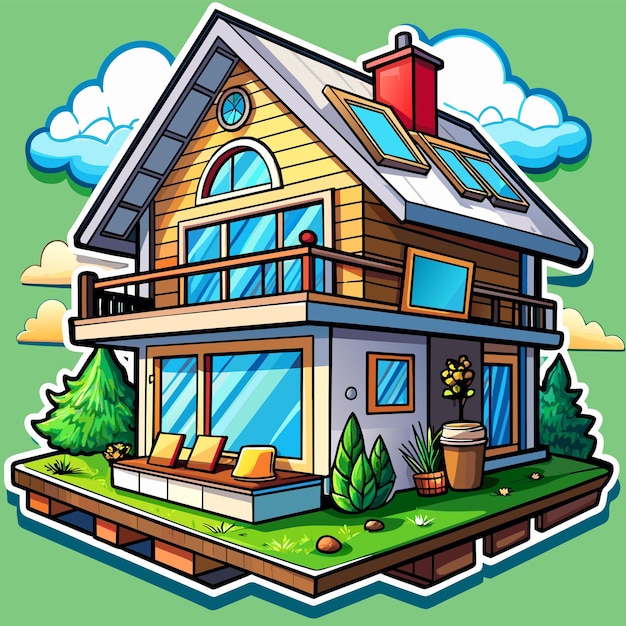 Beautiful home private exterior houses residence housing estate hand drawn sticker icon concept