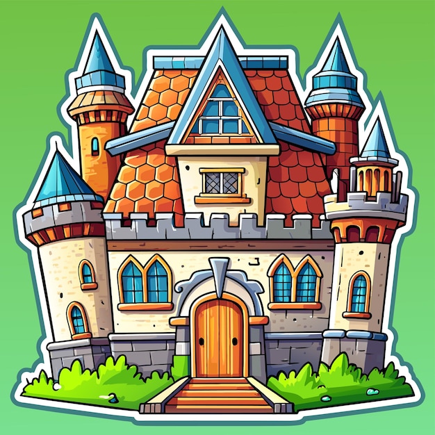 Beautiful home private exterior houses residence housing estate hand drawn sticker icon concept