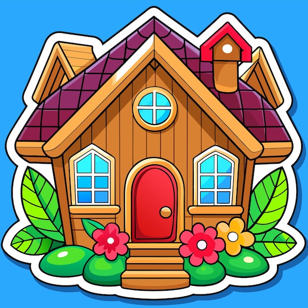 Beautiful home private exterior houses residence housing estate hand drawn sticker icon concept