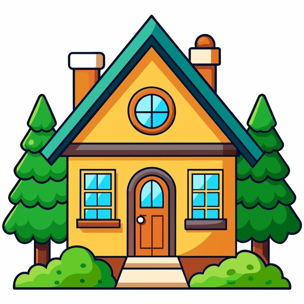 Vector beautiful home private exterior houses residence housing estate hand drawn sticker icon concept