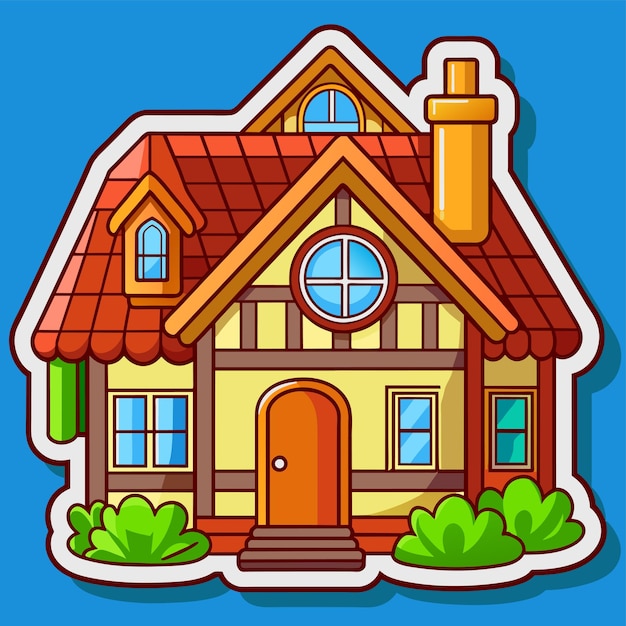 Beautiful home private exterior houses residence housing estate hand drawn sticker icon concept