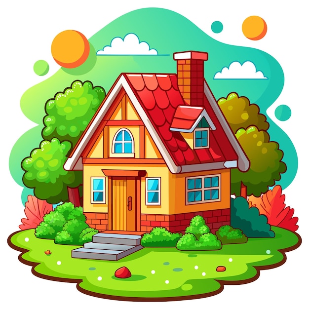 Vector beautiful home private exterior houses residence housing estate hand drawn sticker icon concept