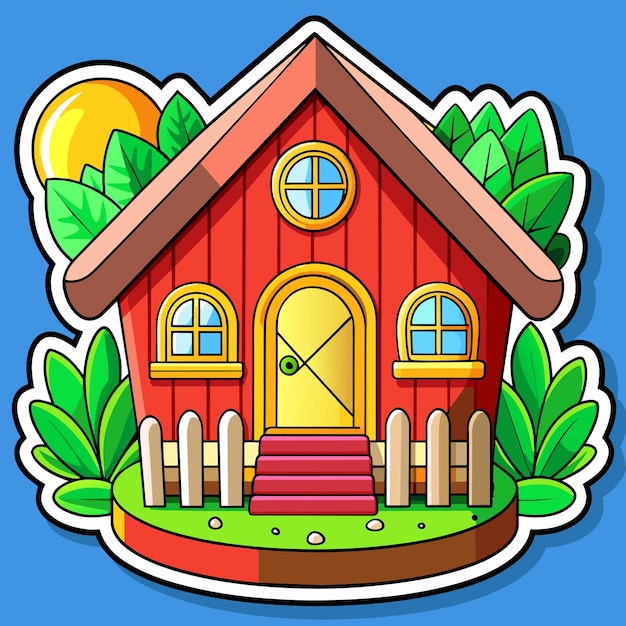 Beautiful home private exterior houses residence housing estate hand drawn sticker icon concept