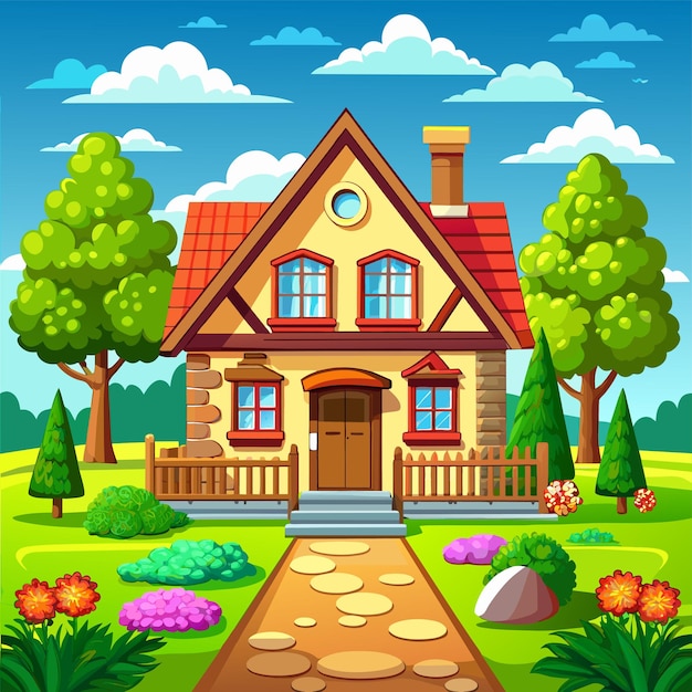 Красивый дом, частный экстерьер, дома, резиденция, жилье, недвижимость, ручная наклейка, икона концепции