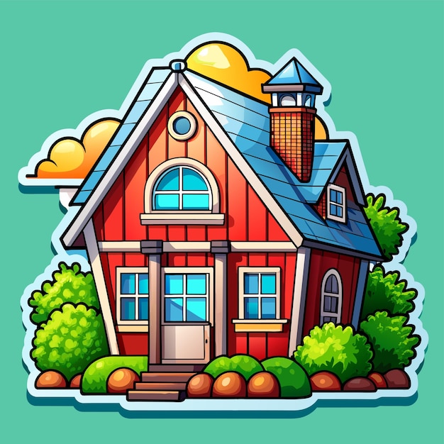 Beautiful home private exterior houses residence housing estate hand drawn sticker icon concept