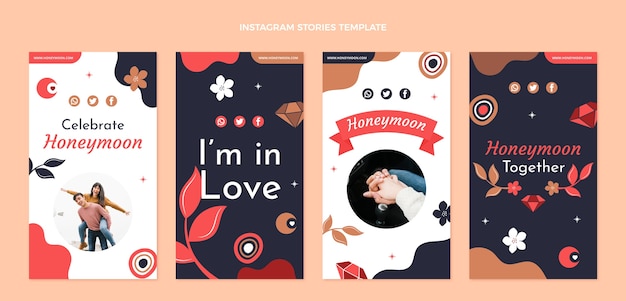 Vector beautiful honeymoon instagram stories