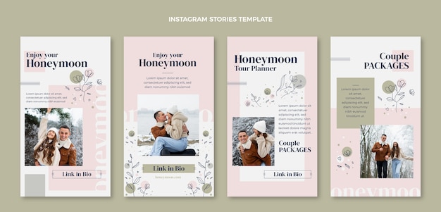 Vector beautiful honeymoon instagram stories