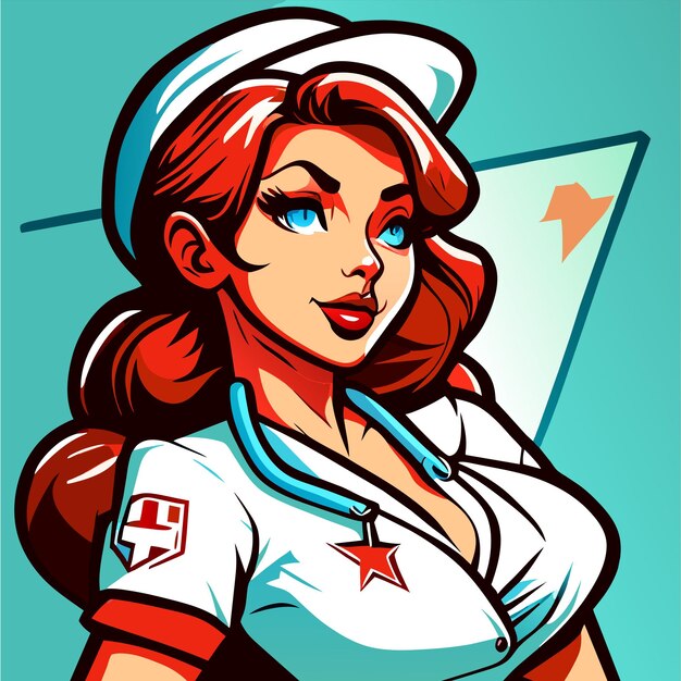 Vector beautiful hot nurse hand drawn flat stylish cartoon sticker icon concept isolated illustration