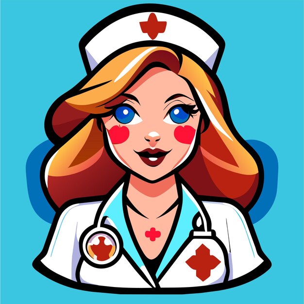 Beautiful hot nurse hand drawn flat stylish cartoon sticker icon concept isolated illustration