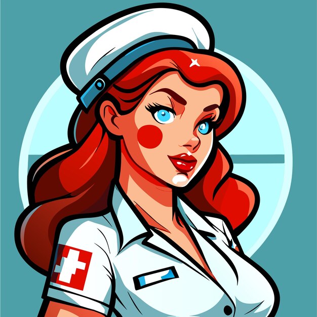 Vector beautiful hot nurse hand drawn flat stylish cartoon sticker icon concept isolated illustration