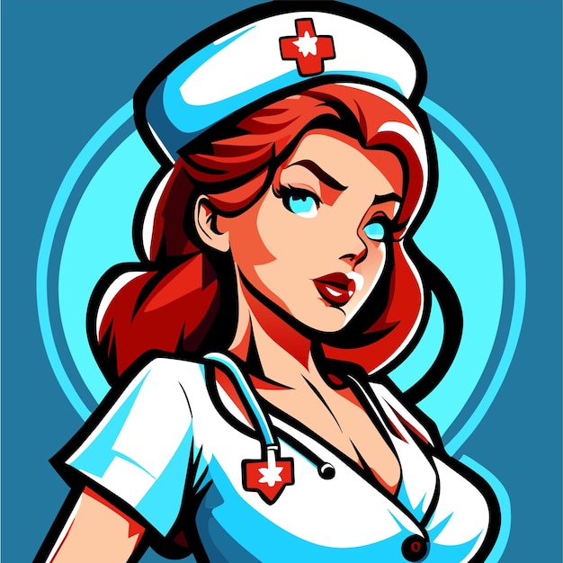 Vector beautiful hot nurse hand drawn flat stylish cartoon sticker icon concept isolated illustration