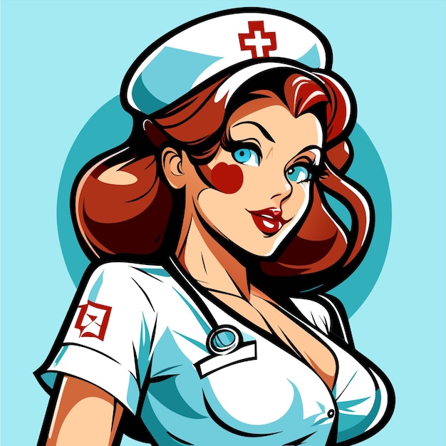 Vector beautiful hot nurse hand drawn flat stylish cartoon sticker icon concept isolated illustration