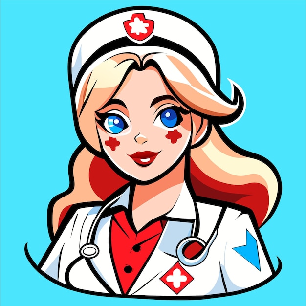 Vector beautiful hot nurse hand drawn flat stylish cartoon sticker icon concept isolated illustration