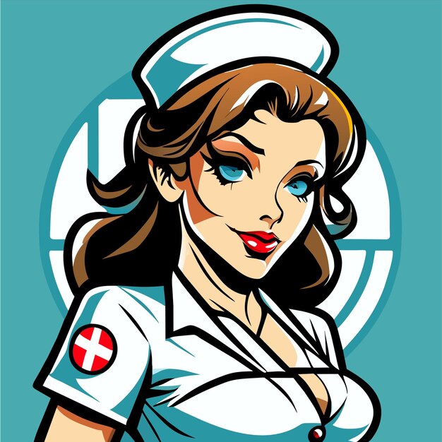 Bella infermiera calda disegnata a mano piatto elegante adesivo cartone animato icona concetto illustrazione isolata