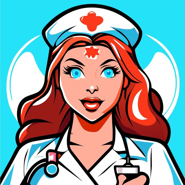 Vector beautiful hot nurse hand drawn flat stylish cartoon sticker icon concept isolated illustration