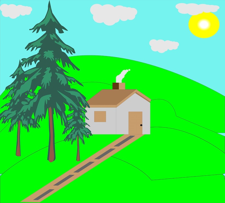Vector beautiful house with greeney
