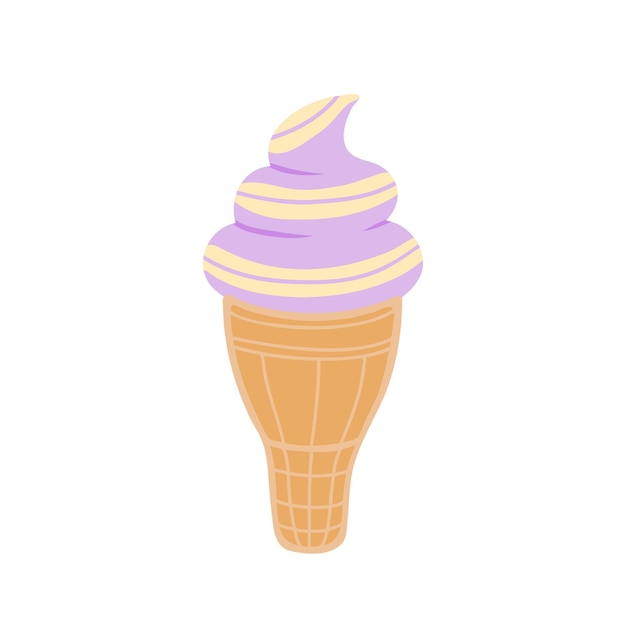 Beautiful ice cream in waffle cone Hand drawn illustration