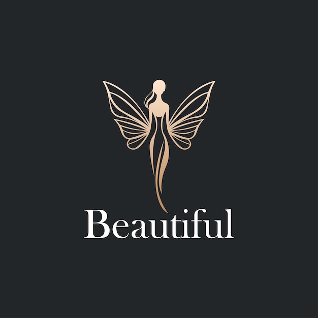 Beautiful icon logo design template Monochrome combination of standing woman with butterfly wings logo vector illustration