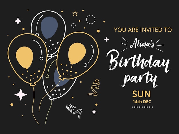 最小限のスタイルで誕生日の招待カードの美しいイラストベクトルイラスト